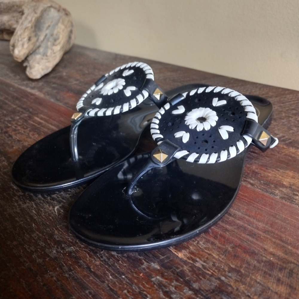 Jack Rogers Black White Georgica Jelly Sandals Size 5 - Picture 4 of 10